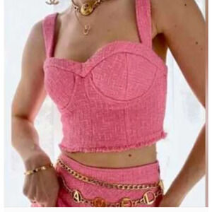 ZARA Pink Tweed Bustier Crop Top BarbieCore Size Small 2640